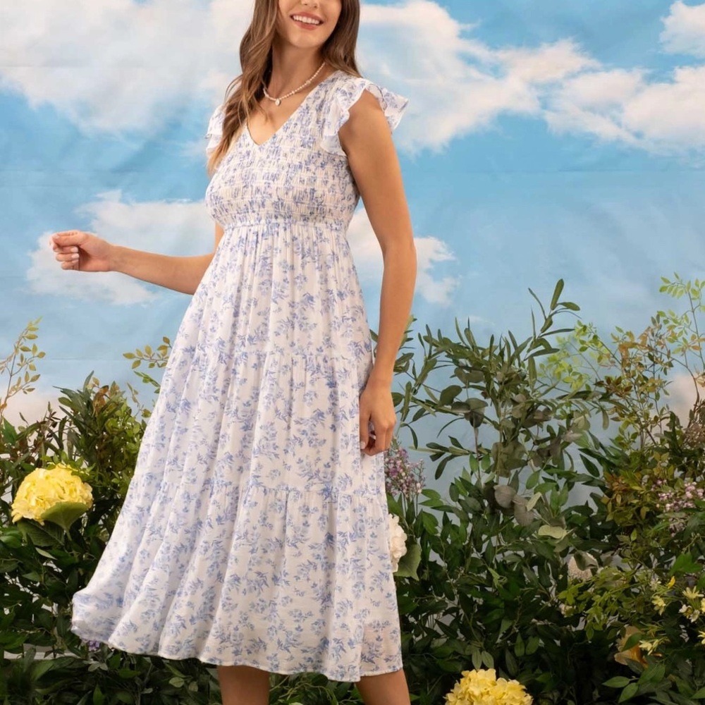 NWT Blue Floral Midi Dress - Picture 4 of 6